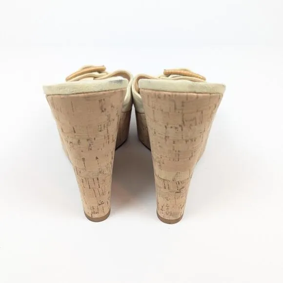 Veronica Beard Donata Vanilla Cream Cork Suede Wedge Heel Sandals Size 8