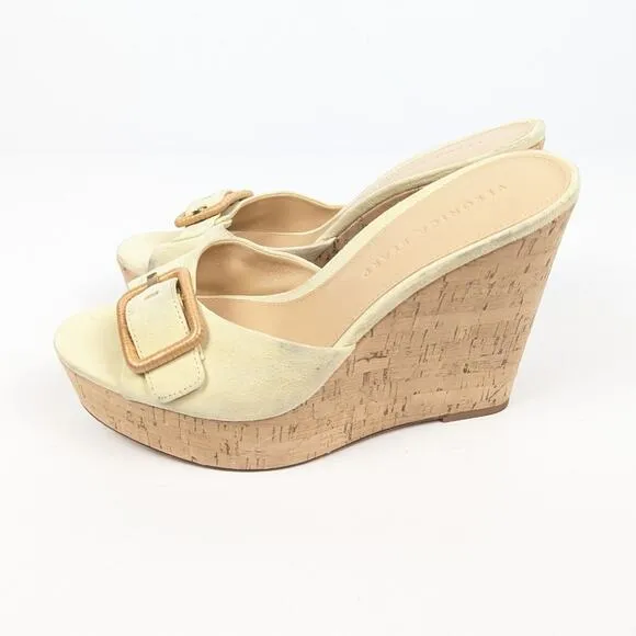 Veronica Beard Donata Vanilla Cream Cork Suede Wedge Heel Sandals Size 8