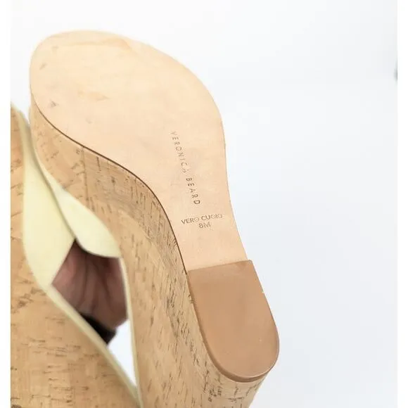 Veronica Beard Donata Vanilla Cream Cork Suede Wedge Heel Sandals Size 8