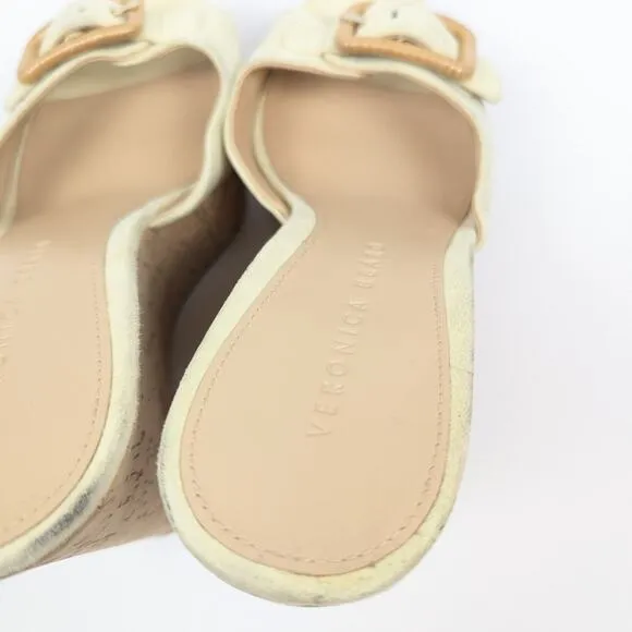 Veronica Beard Donata Vanilla Cream Cork Suede Wedge Heel Sandals Size 8