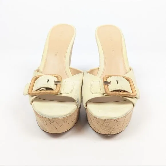 Veronica Beard Donata Vanilla Cream Cork Suede Wedge Heel Sandals Size 8
