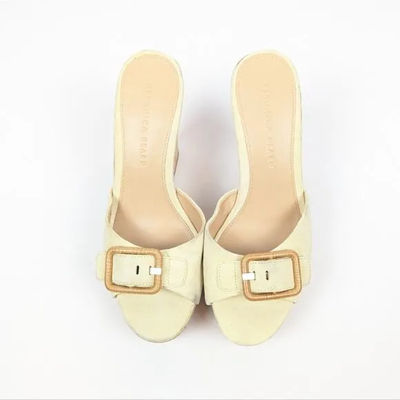 Veronica Beard Donata Vanilla Cream Cork Suede Wedge Heel Sandals Size 8