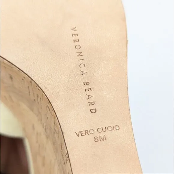 Veronica Beard Donata Vanilla Cream Cork Suede Wedge Heel Sandals Size 8
