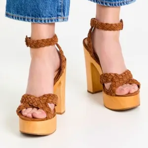 VERONICA BEARD Gael Braided Ankle Strap Sandal Platform Heels New in Box 10 Wood