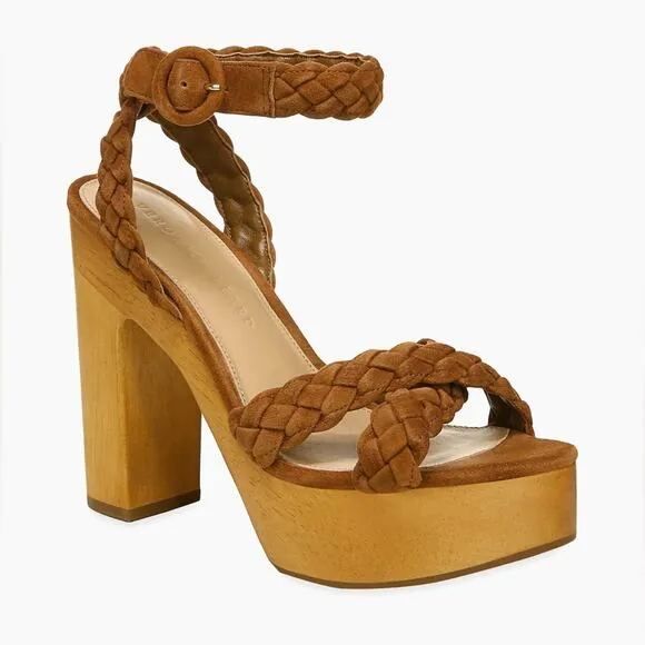 VERONICA BEARD Gael Braided Ankle Strap Sandal Platform Heels New in Box 10 Wood