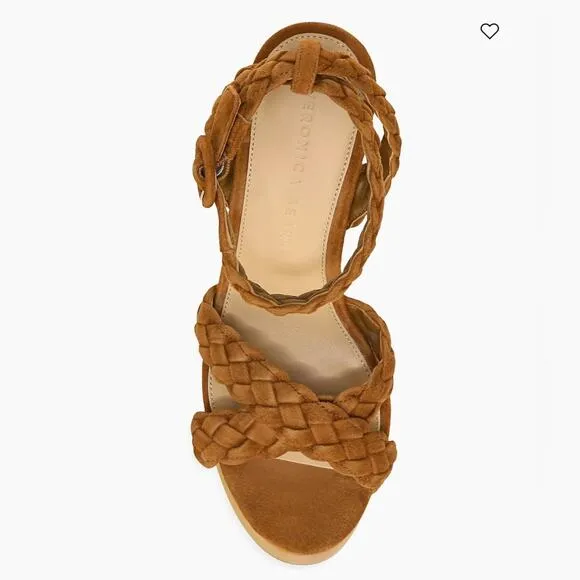 VERONICA BEARD Gael Braided Ankle Strap Sandal Platform Heels New in Box 10 Wood