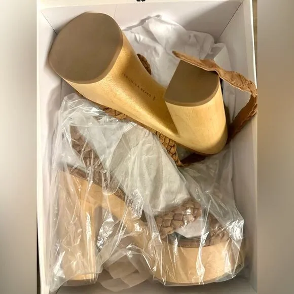 VERONICA BEARD Gael Braided Ankle Strap Sandal Platform Heels New in Box 10 Wood
