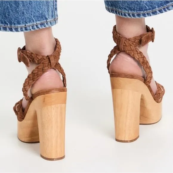 VERONICA BEARD Gael Braided Ankle Strap Sandal Platform Heels New in Box 10 Wood