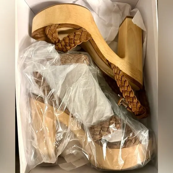 VERONICA BEARD Gael Braided Ankle Strap Sandal Platform Heels New in Box 10 Wood