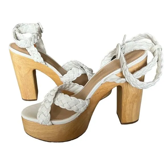 Veronica Beard Gael Platform Braided Leather Ankle Strap Heeled Sandals Size 10