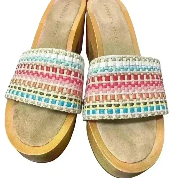 Veronica Beard Hannalee Multicolor Woven Platform Mule Sandals Womens Size 8.5