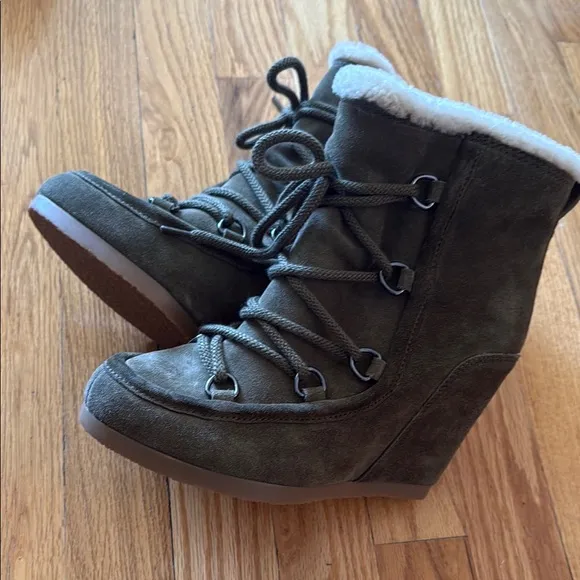 Veronica Beard sz 6 Bruna Bootie Green Suede wedge lace up ankle boot NWOT new