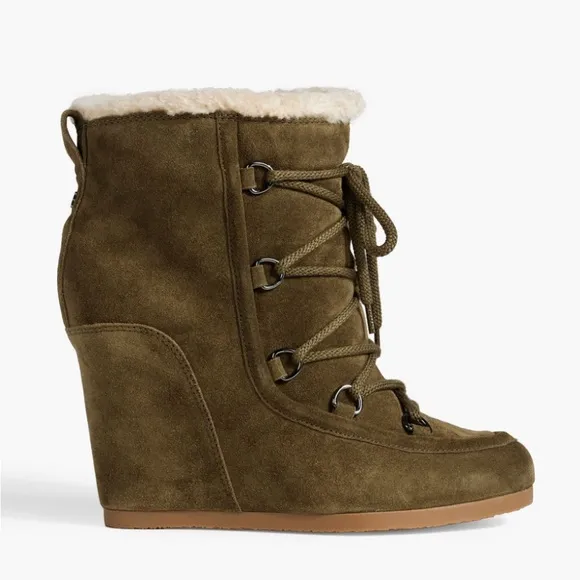 Veronica Beard sz 6 Bruna Bootie Green Suede wedge lace up ankle boot NWOT new