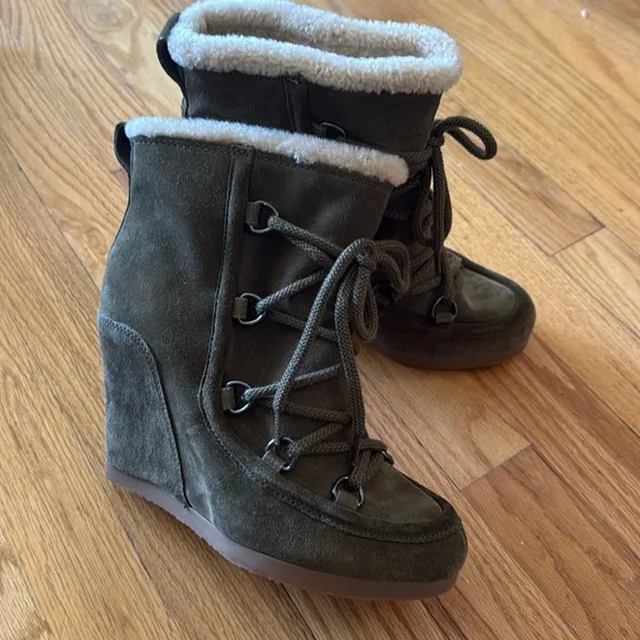 Veronica Beard sz 6 Bruna Bootie Green Suede wedge lace up ankle boot NWOT new