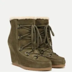 Veronica Beard sz 6 Bruna Bootie Green Suede wedge lace up ankle boot NWOT new