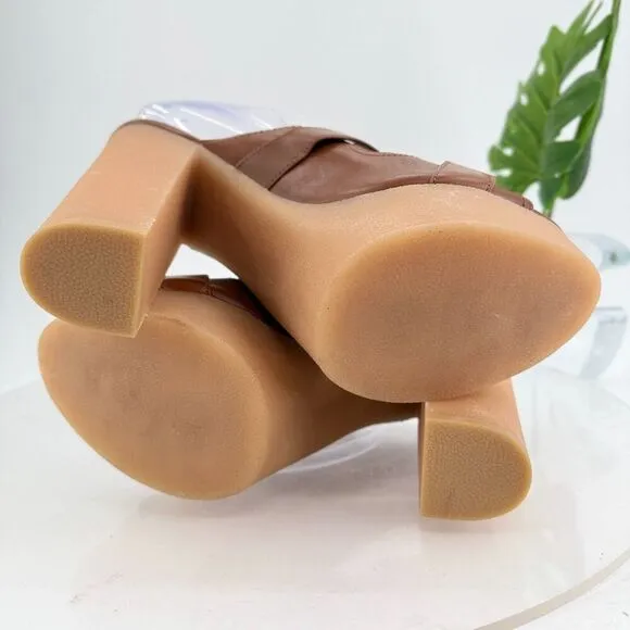 Veronica Beard Garrick Chunky Leather Platform Slide Sandals Buckle Brown 10M