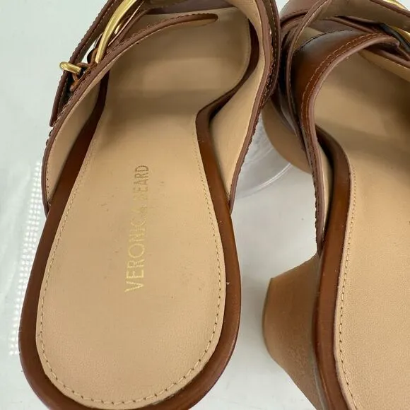 Veronica Beard Garrick Chunky Leather Platform Slide Sandals Buckle Brown 10M