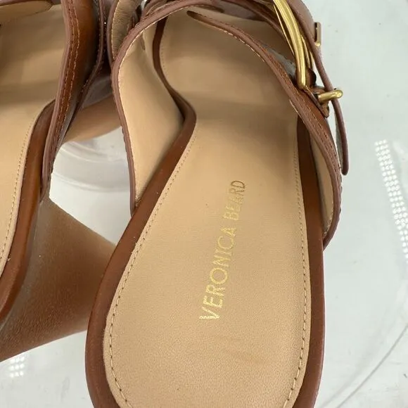 Veronica Beard Garrick Chunky Leather Platform Slide Sandals Buckle Brown 10M