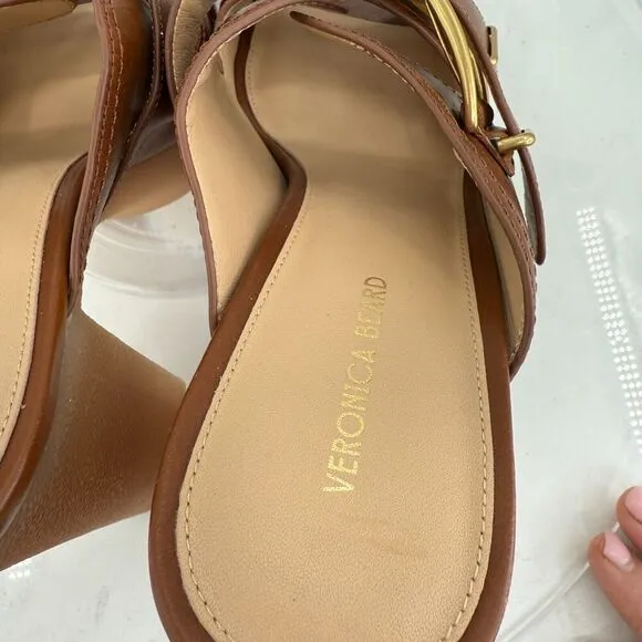 Veronica Beard Garrick Chunky Leather Platform Slide Sandals Buckle Brown 10M
