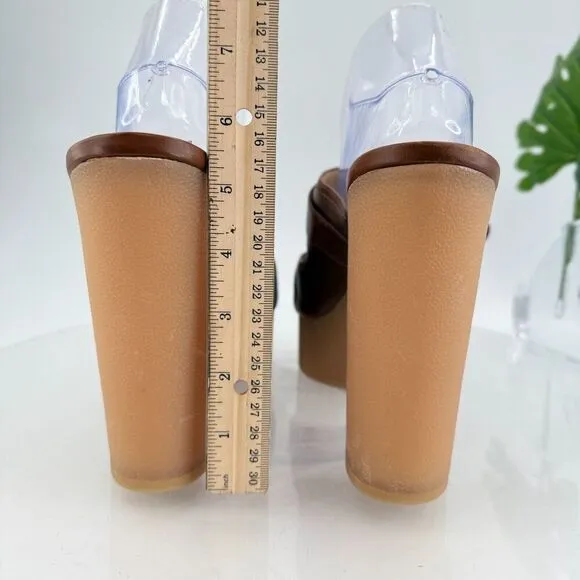 Veronica Beard Garrick Chunky Leather Platform Slide Sandals Buckle Brown 10M