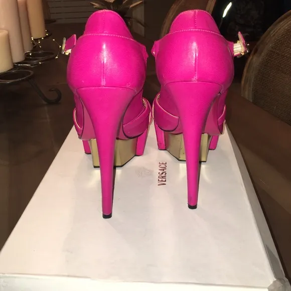 Versace Pink Platform Shoes with Glossy Finish