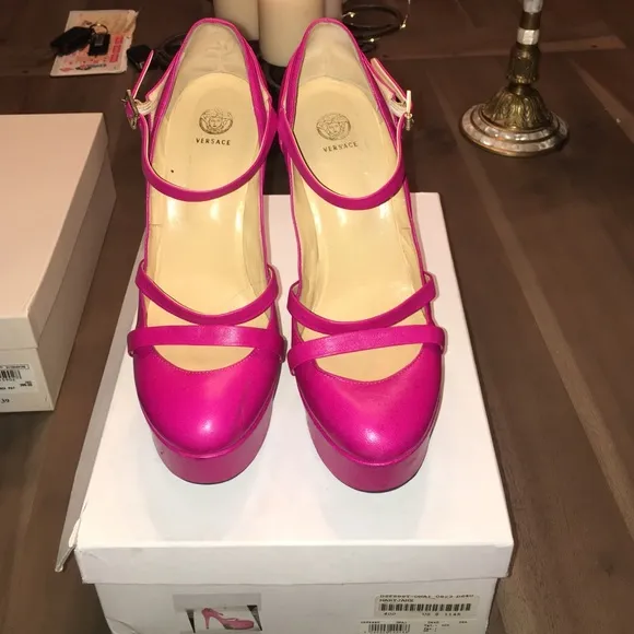 Versace Pink Platform Shoes with Glossy Finish