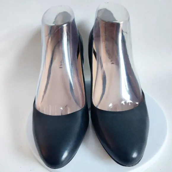Via Spiga 3&quot; Black Leather Sole Wedge Heels Pumps Classic Office Shoes Size 9 M
