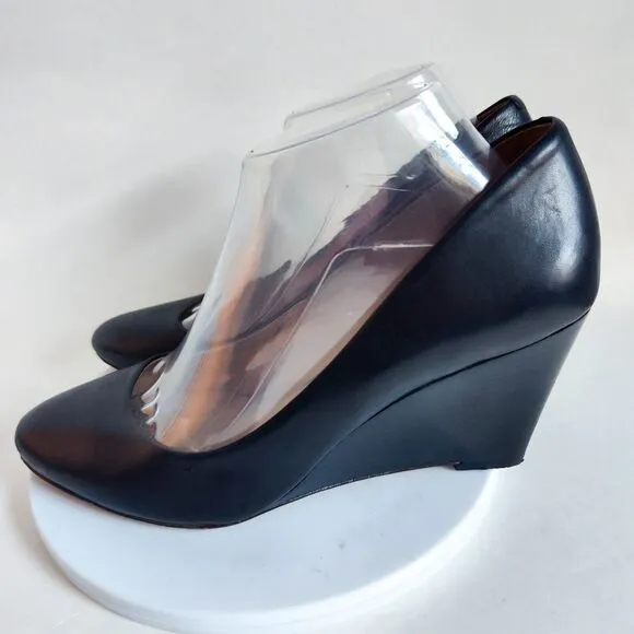 Via Spiga 3&quot; Black Leather Sole Wedge Heels Pumps Classic Office Shoes Size 9 M