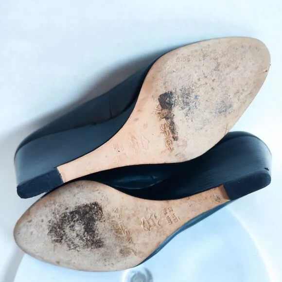 Via Spiga 3&quot; Black Leather Sole Wedge Heels Pumps Classic Office Shoes Size 9 M