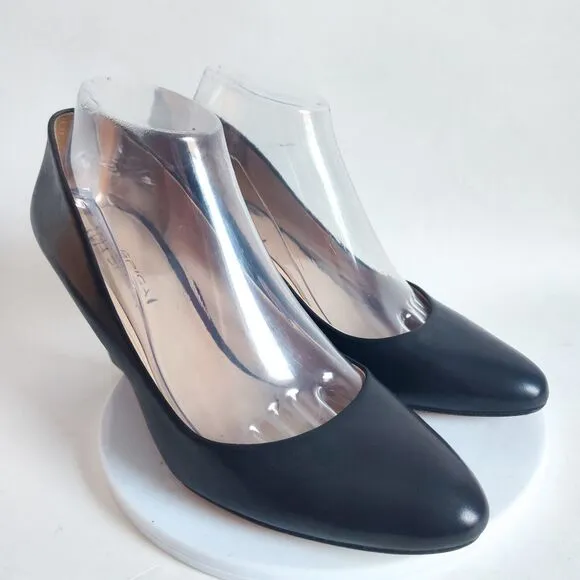Via Spiga 3&quot; Black Leather Sole Wedge Heels Pumps Classic Office Shoes Size 9 M