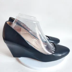Via Spiga 3&quot; Black Leather Sole Wedge Heels Pumps Classic Office Shoes Size 9 M