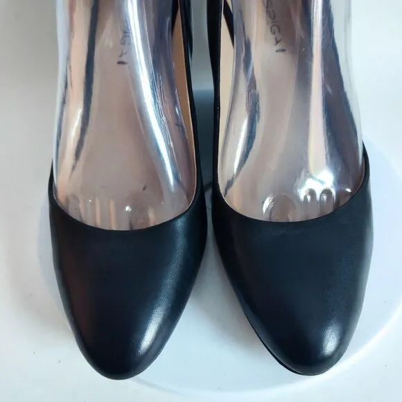 Via Spiga 3&quot; Black Leather Sole Wedge Heels Pumps Classic Office Shoes Size 9 M