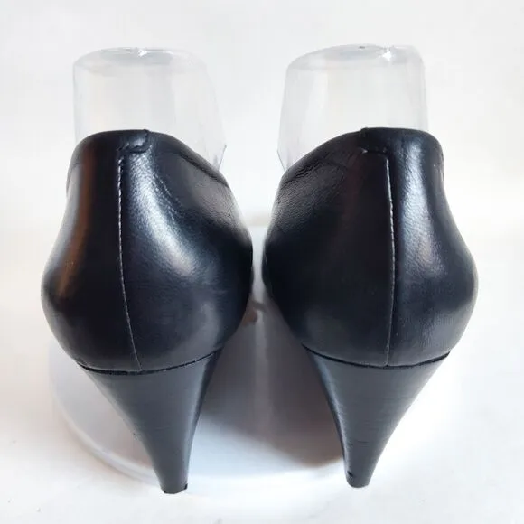 Via Spiga 3&quot; Black Leather Sole Wedge Heels Pumps Classic Office Shoes Size 9 M