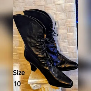 Via Spiga Vintage Leather Lace-Up Granny Boots