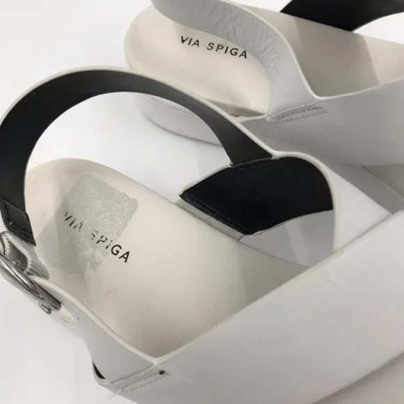 Via Spiga White Leather Kalia 1 Inch Platform Sandals Size 8.5