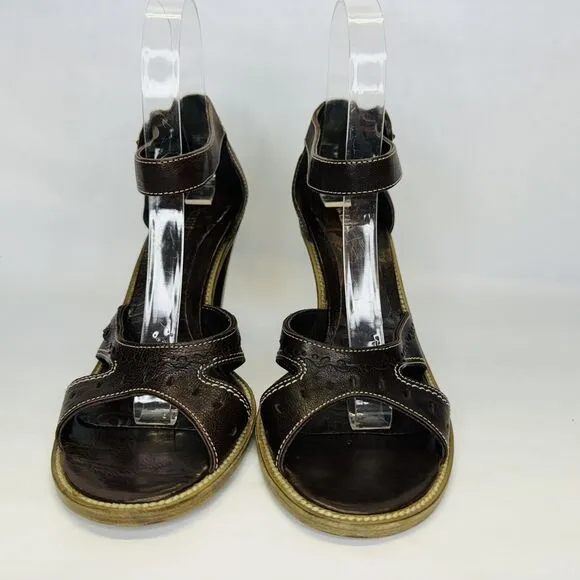 Vic Matie Ankle Strap Sandals Block Heel Size 36 Brown Leather Strappy BOHO