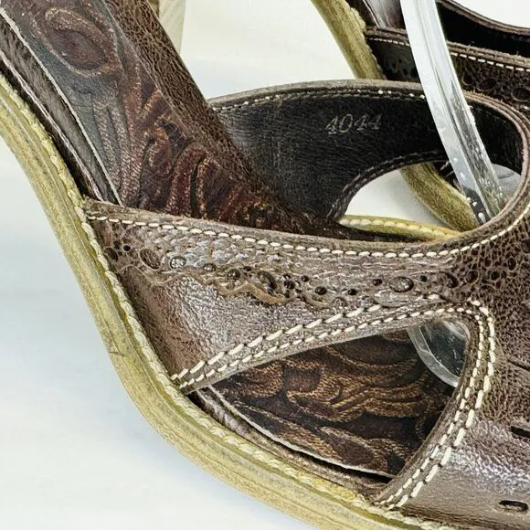 Vic Matie Ankle Strap Sandals Block Heel Size 36 Brown Leather Strappy BOHO