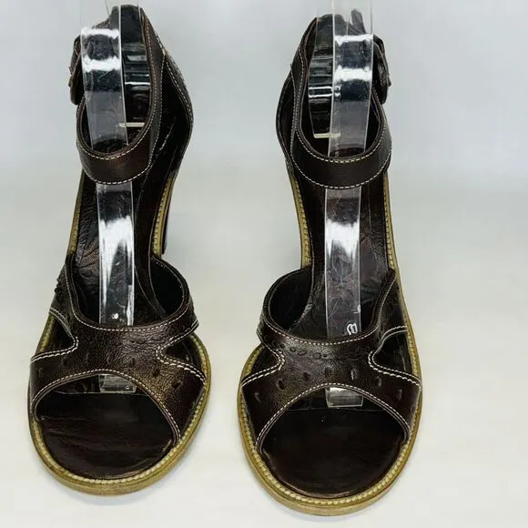 Vic Matie Ankle Strap Sandals Block Heel Size 36 Brown Leather Strappy BOHO
