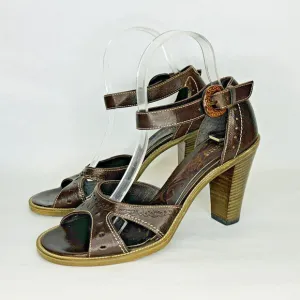 Vic Matie Ankle Strap Sandals Block Heel Size 36 Brown Leather Strappy BOHO