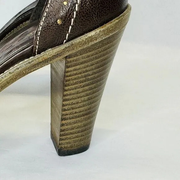 Vic Matie Ankle Strap Sandals Block Heel Size 36 Brown Leather Strappy BOHO