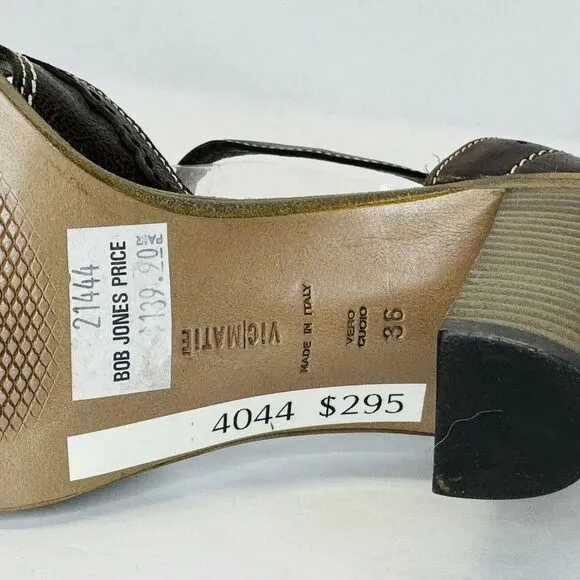 Vic Matie Ankle Strap Sandals Block Heel Size 36 Brown Leather Strappy BOHO