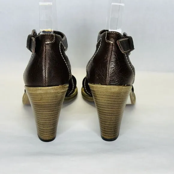 Vic Matie Ankle Strap Sandals Block Heel Size 36 Brown Leather Strappy BOHO