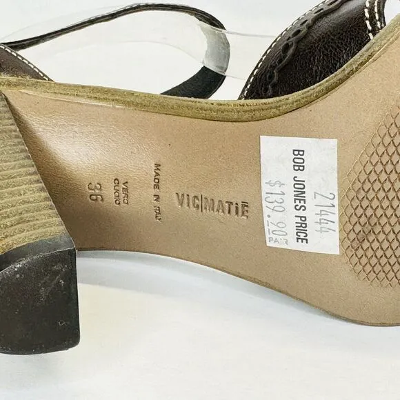 Vic Matie Ankle Strap Sandals Block Heel Size 36 Brown Leather Strappy BOHO