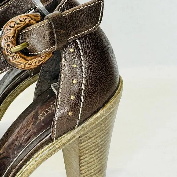 Vic Matie Ankle Strap Sandals Block Heel Size 36 Brown Leather Strappy BOHO