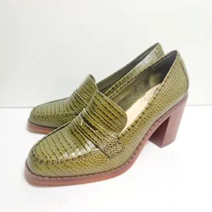 Vince Camuto Carigina Grren Croc Embossed Chunky Heel 90s Inspo Loafer Size 9.5