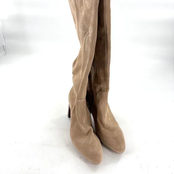 Vince Camuto Casey Knee High Boots 9 Suede Tan NWOT Heel Western Capsule Beige