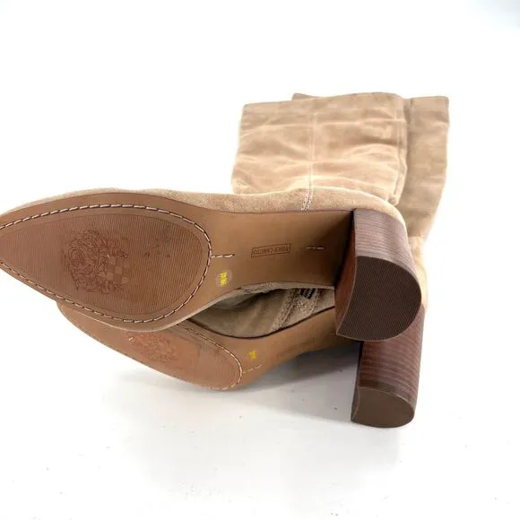 Vince Camuto Casey Knee High Boots 9 Suede Tan NWOT Heel Western Capsule Beige