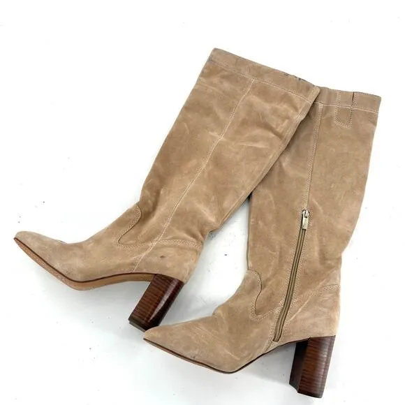 Vince Camuto Casey Knee High Boots 9 Suede Tan NWOT Heel Western Capsule Beige
