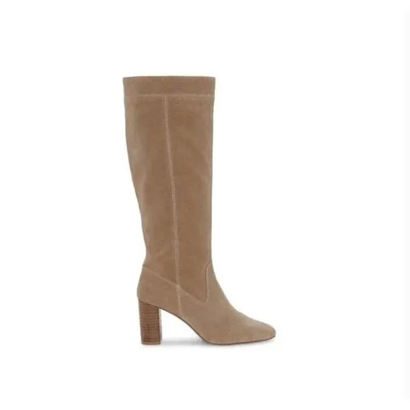 Vince Camuto Casey Knee High Boots 9 Suede Tan NWOT Heel Western Capsule Beige