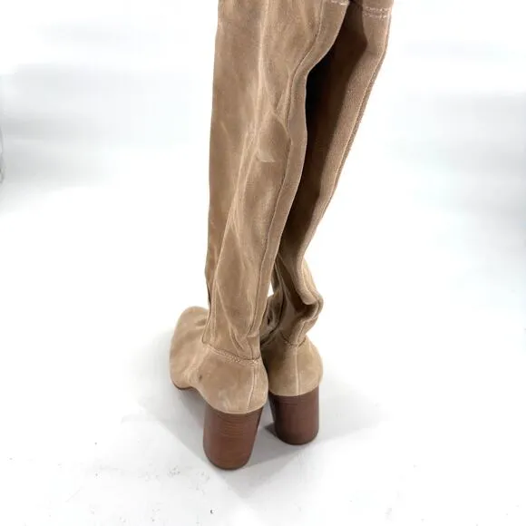 Vince Camuto Casey Knee High Boots 9 Suede Tan NWOT Heel Western Capsule Beige